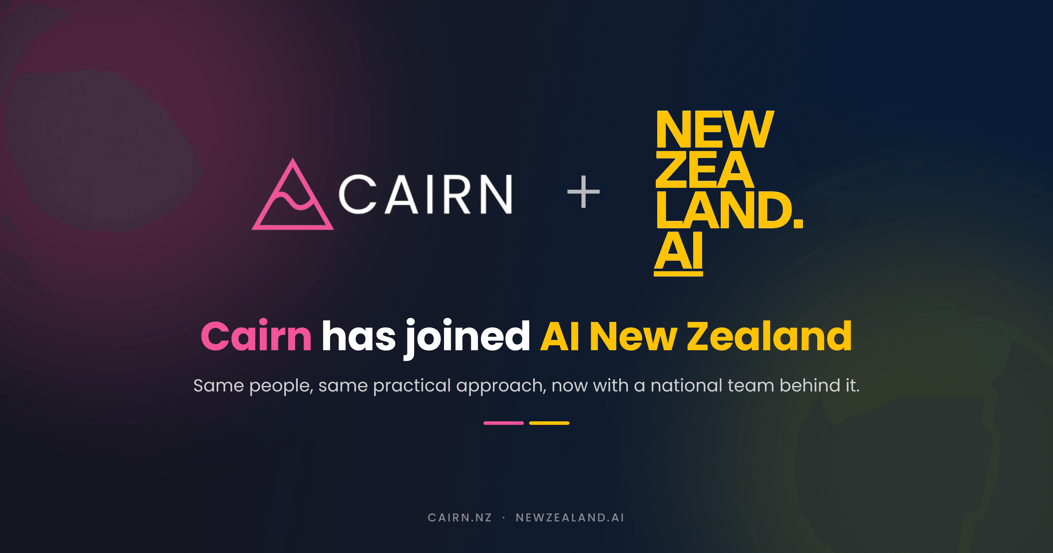 Cairn and AI New Zealand logos side by side: Cairn has joined AI New Zealand.